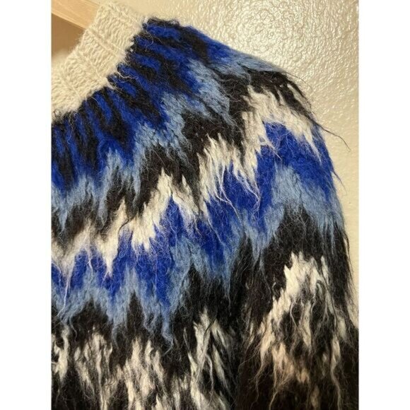 Vtg Signature Imports Alpaca Fair Isle Cardigan Black Blue White Fuzzy Bolivia - Picture 4 of 16